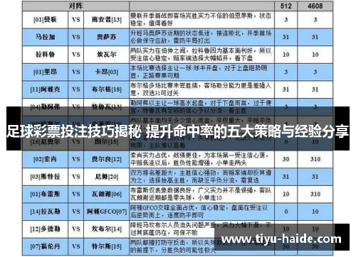 足球彩票投注技巧揭秘 提升命中率的五大策略与经验分享